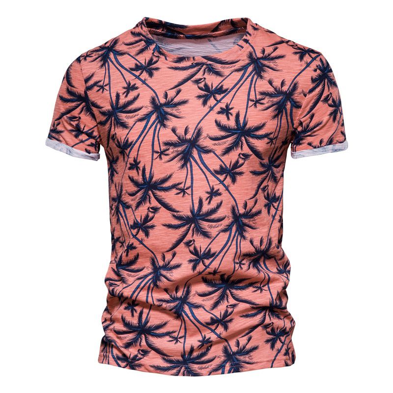 AIOPESON Hawaii Style T-shirts Men O-neck Casual High Quality Beach Mens T Shirt New Summer 100% Cotton Printed Top Tees Men