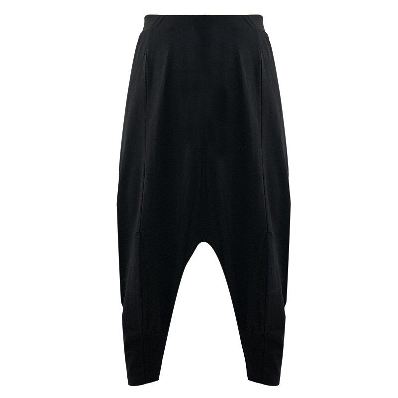 Spring Fashion Tide Black High Waist Elastic Pockets Patchwork Casual Woman Full Length Harem Pants SA155
