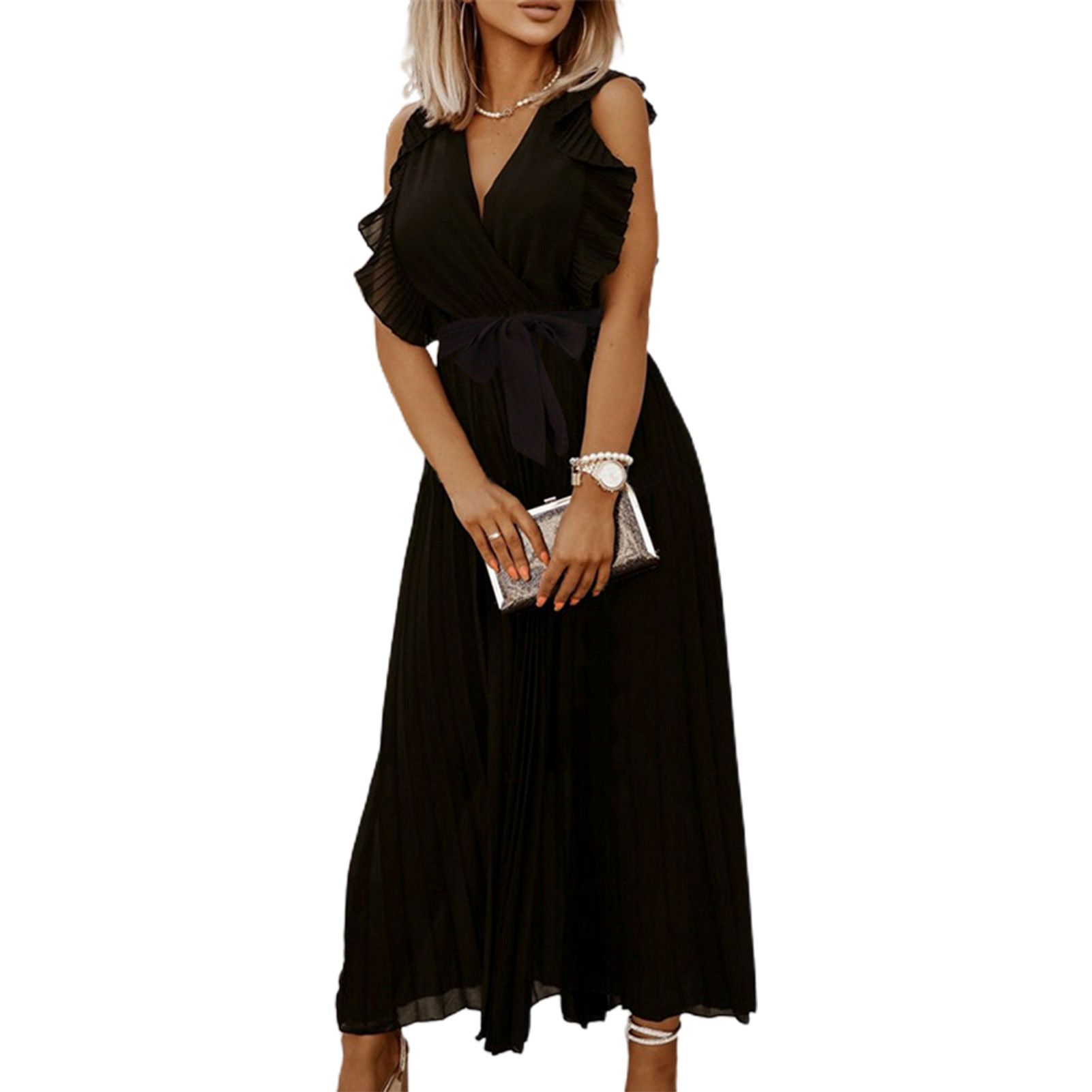 Party Dress Solid Color Elegant Large Hem Dress