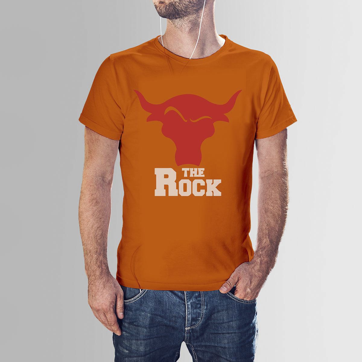 Orange Cotton WWE The Rock HNH  T-shirt For Men