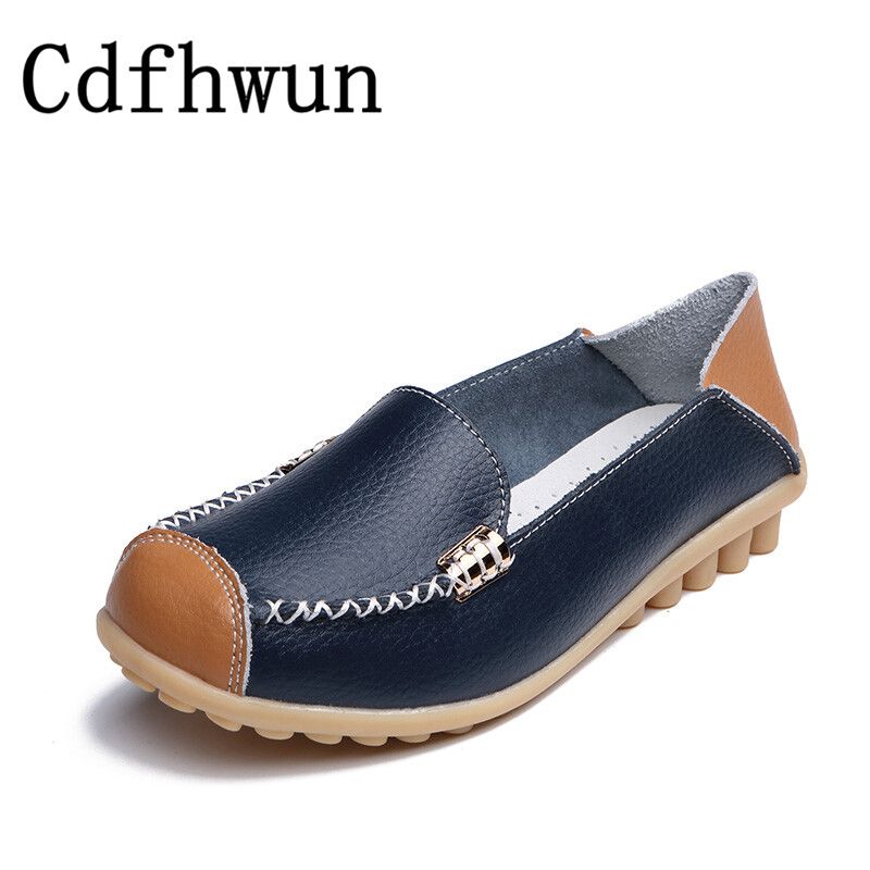 Loafers for Women Moccasin Mom Anti-skid Leather Shoes Fashion Casual Boat Shoes Slip-on Size 35-44