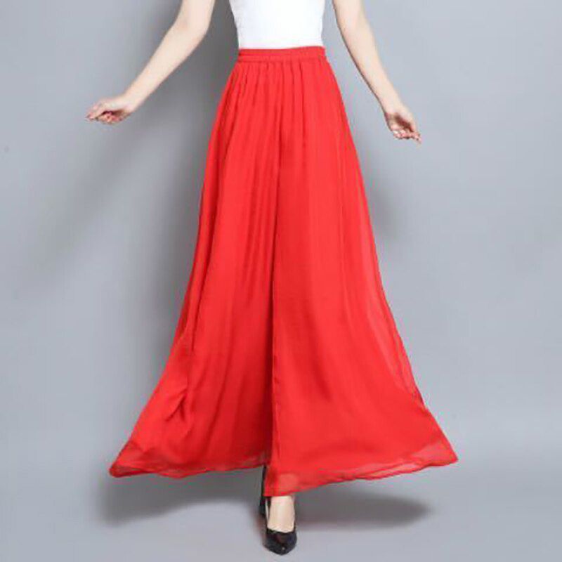 Women Pant Wide Leg Solid Color Culottes Pant Female High Waist Thin Chiffon Plus Size Casual Ladies Culottes Trousers