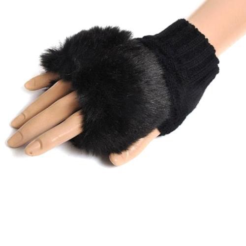 Fashion Women Faux Rabbit Fur Hand Wrist Warmer Winter Fingerless Knitted Gloves