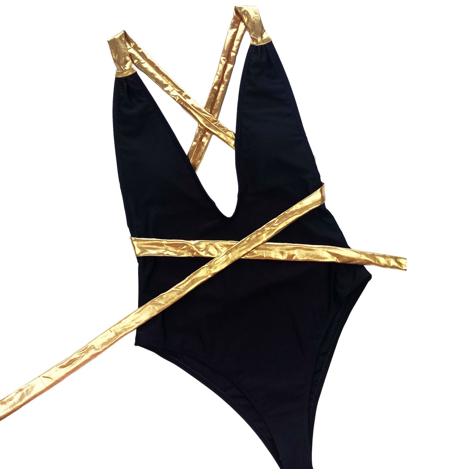 Summer Ladies Sexy Solid Color Gold Stamping One-piece Swimsuit Bikini Adults Women Backless Type Swimsuit Female Swimwear Beachwear