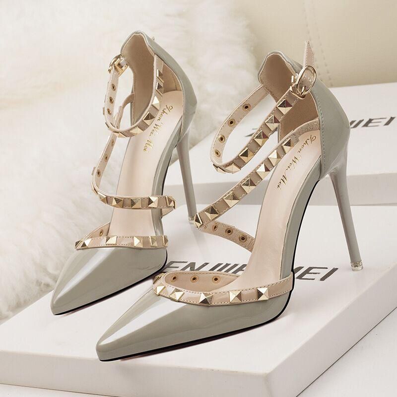 Summer Sandals Women Thin heel High Heels Pointed Toe Rivets Single Shoes Ladies High Heels Sandals
