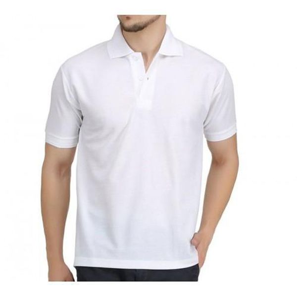 White Cotton Short Sleeves Polo T-Shirt For Men