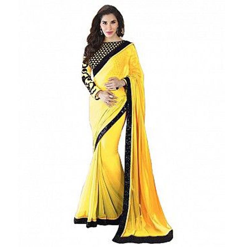 Lace Fitted Weightless Georgette Saree for Women's With Running Blouse Piece