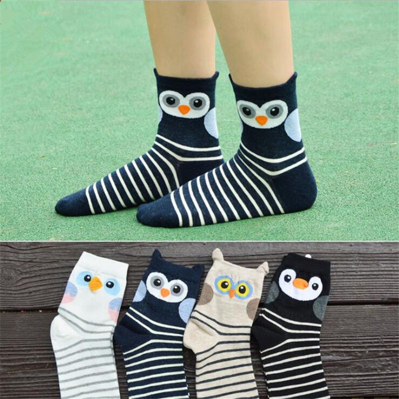 1 Pair New Fashion Fall Winter Women Warm Socks Animal Cotton Kawaii Cartoon Owl Funny Socks For Female Sokken Socks Women Meias