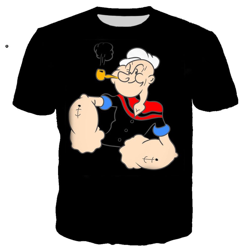 Summer handsome men's loose T-shirts Funny design Popeye print men's trendy tops T-shirts Cool men's t-shirts