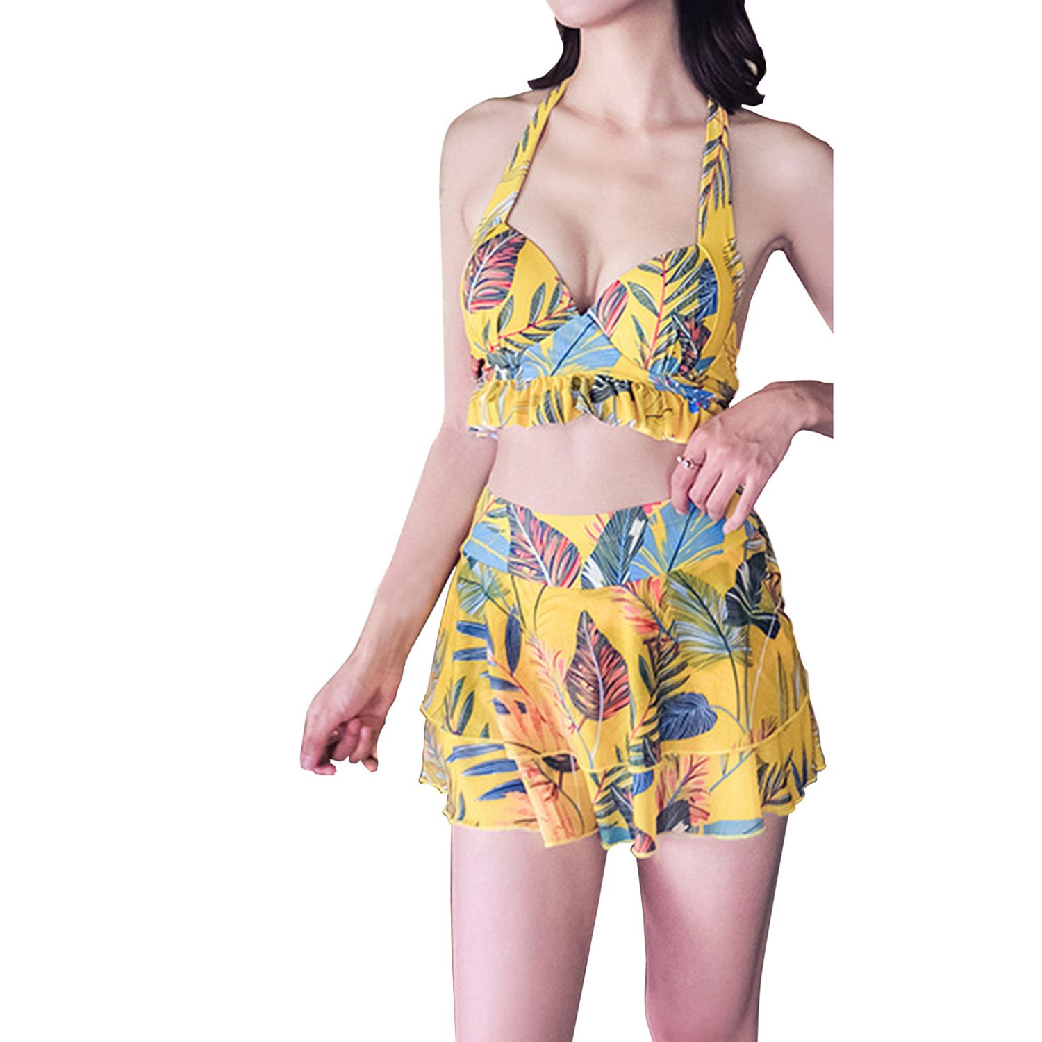 Women Style Push Up Bra Briefs Wrap Floral Print Swimsuit Swimwear Bikini Set