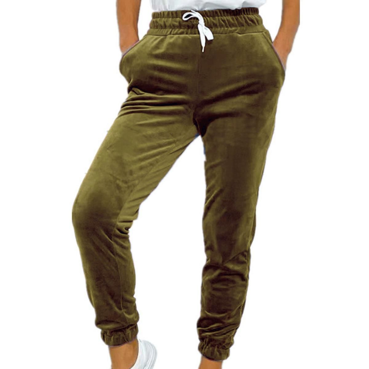Sports Trousers Side Pockets Solid Color Drawstring Casual Pants