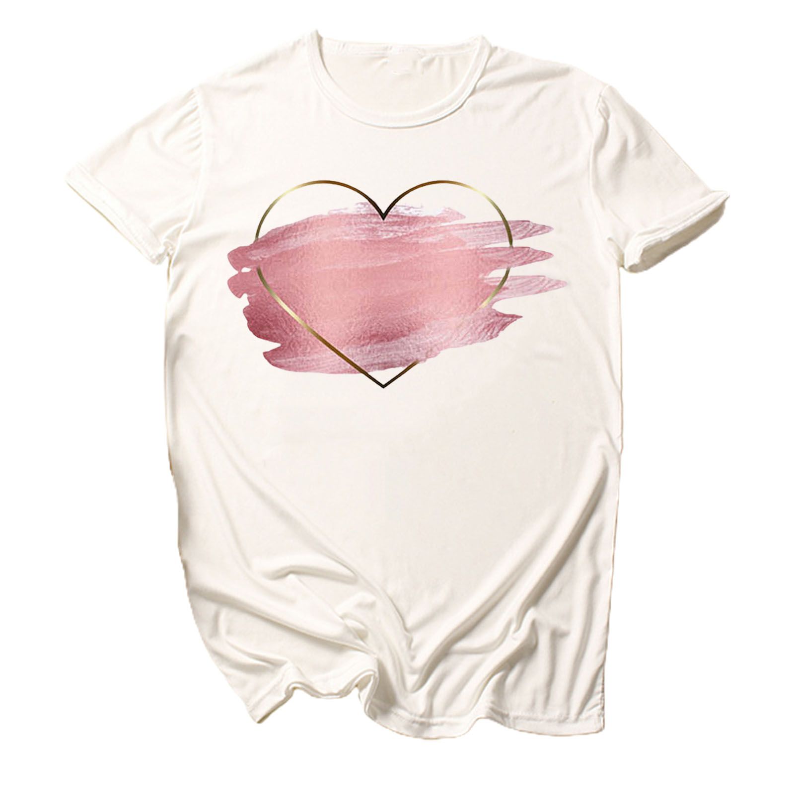 Summer Top Fashionable Solid Color Heart Print Ladies T-shirt
