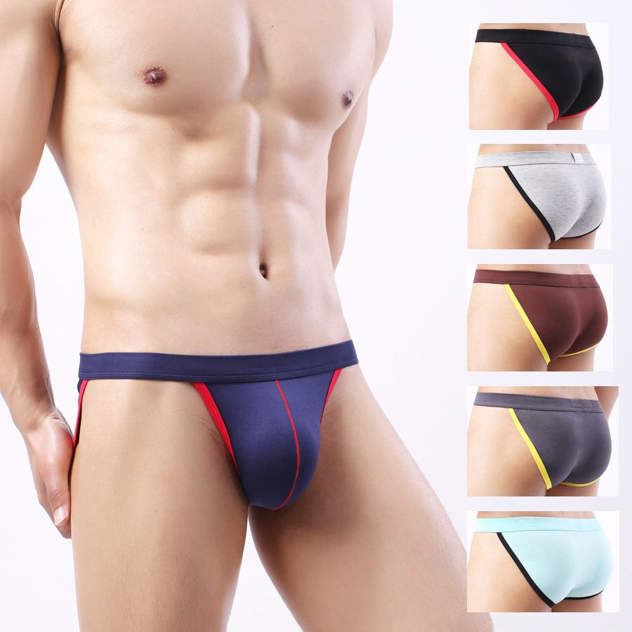 4pcs Men's Men Sexy Briefs Jockstrap Pouch Cuecas Man Cotton Panties Thongs Mesh Underpants Gay Slip Homme Briefs 1802