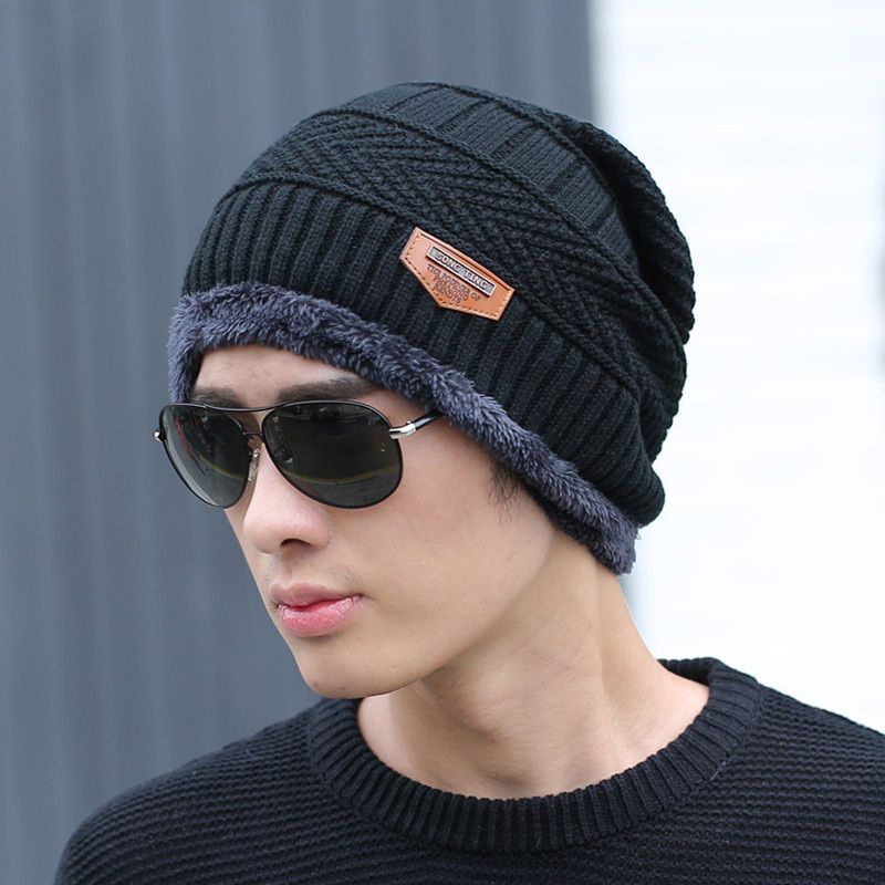 Coral Fleece Winter Hat Beanies Men's Hat Scarf Warm Breathable Wool Knitted Hat For Men Fashion Uni Knitted Hats Bonnet