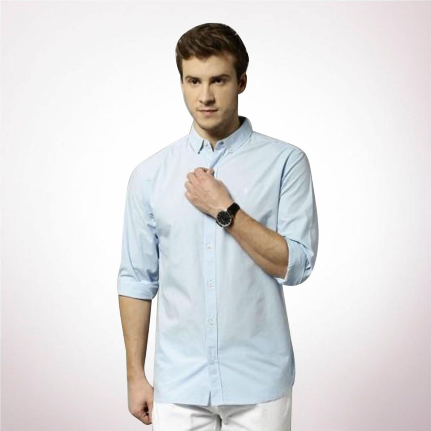 Sky Blue Cotton Long Sleeves Casual Shirt For Men