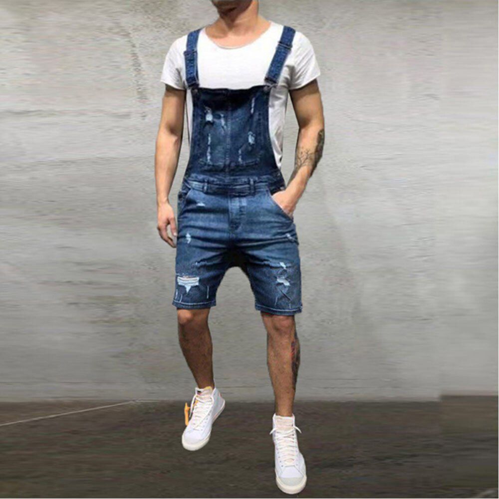 Men's Overalls Baggy Jeans Shorts Jumpsuits Men Shorts Summer Clothing Street Distressed Denim Bib Overalls Man Pants Plus Size
