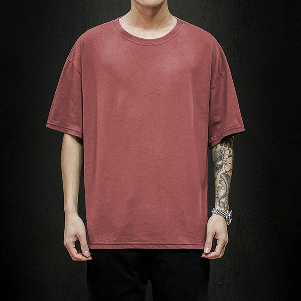 100% Cotton Summer Men's T Shirt Solid T Shirt Mens Oversized Five Half  Short Sleeve Casual Cotton Mens Streetwear Top Tees