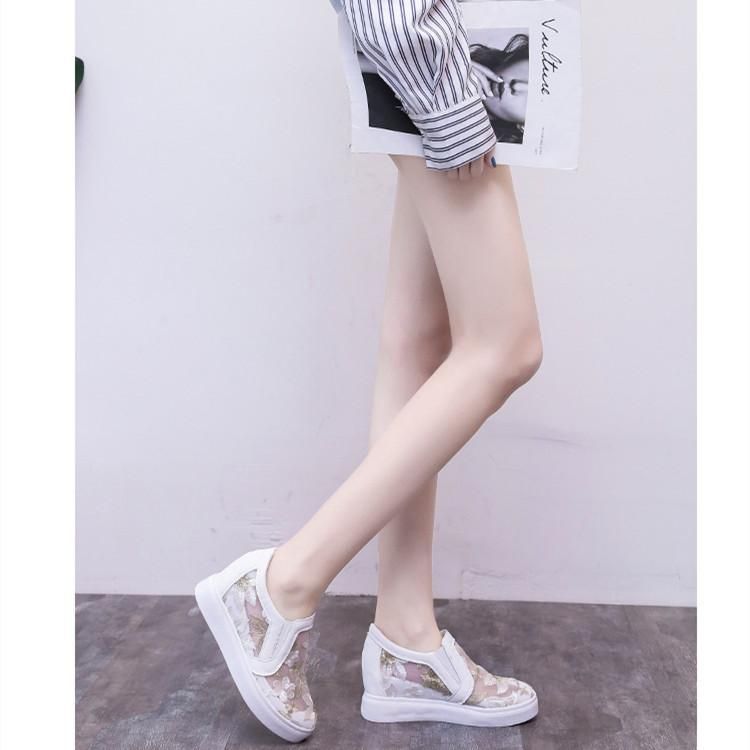 Women's Interior Heightening Small White Shoes Hollow Out Embroidered Breathable Casual Lazy Single Shoes Closed-Toe Wedges