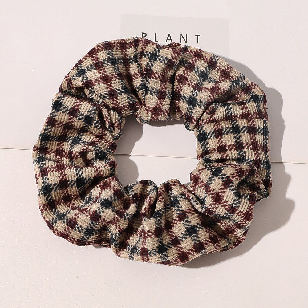 Women Warm Corduroy Big Hair Scrunchies Solid Soft Vintage Hair Gums Striped Fabric Rubber Bands For Hair Bun