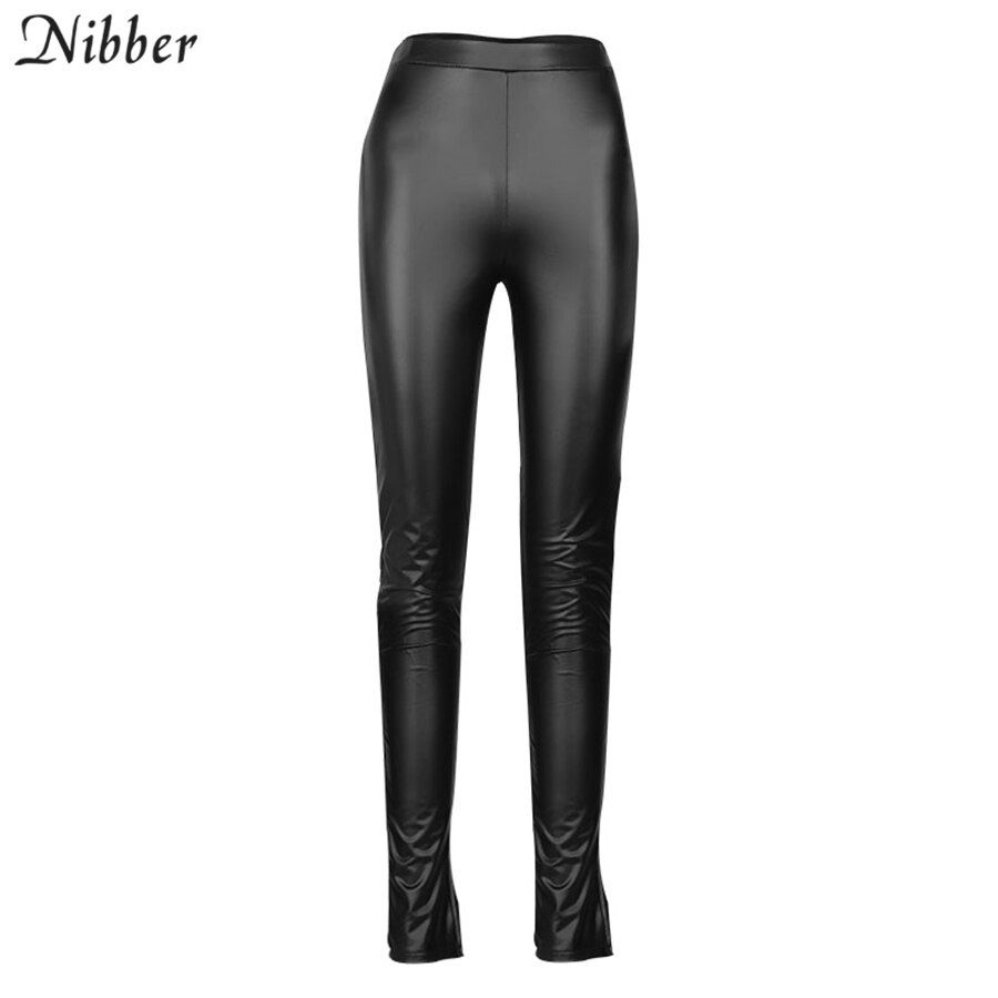 black PU leather Stacked Style Pencil Pants Womens Autumn Winter Trousers Popular Luxurious Design Tight Pants Female