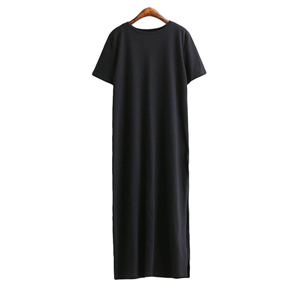 Maxi T Shirt Dress Women Summer Beach  Party Bodycon Elegant Vintage Casual Slit Cotton Black Long Dresses Sundress Oversize