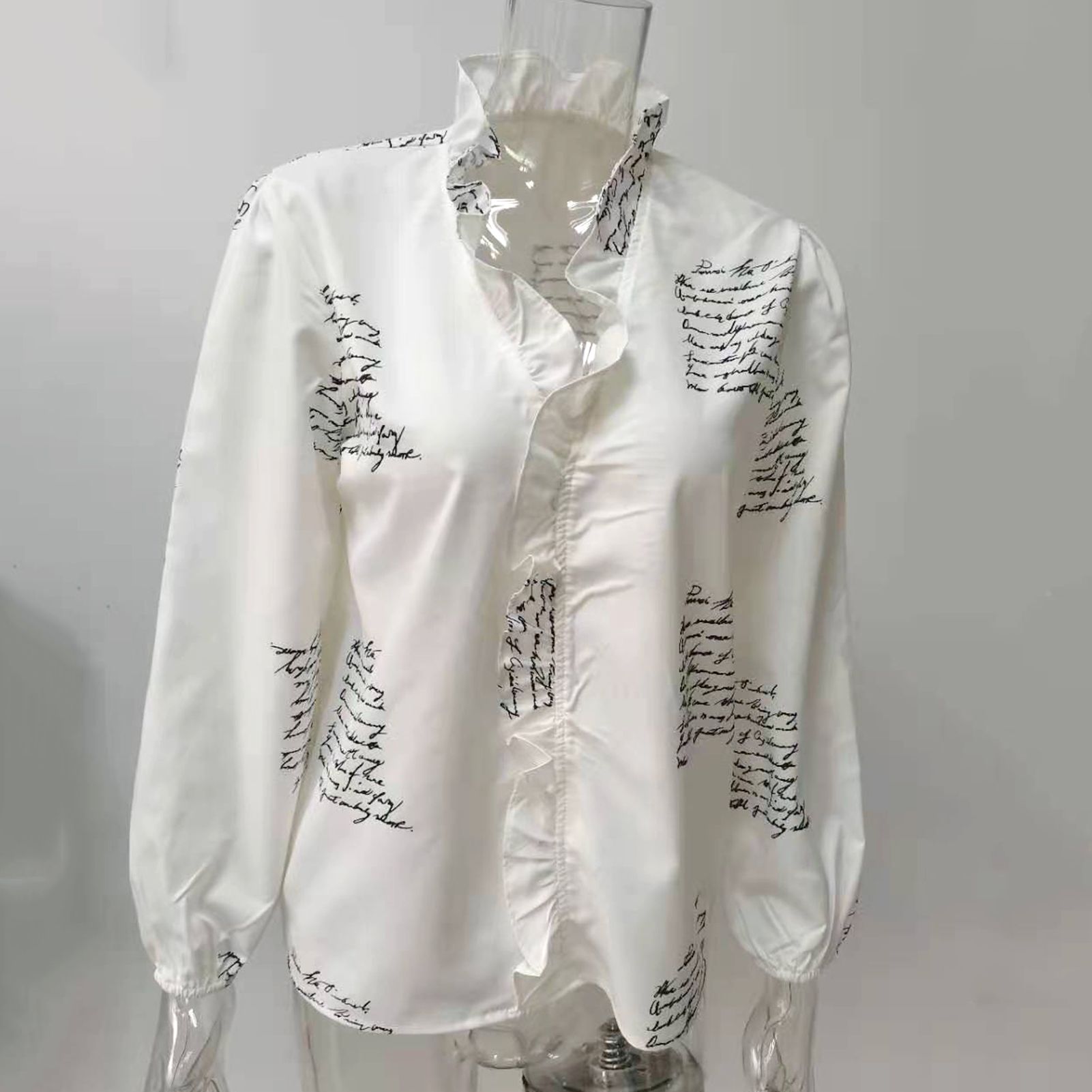 Women Shirt Solid Color Fashion Letter Print Blouse Shirt