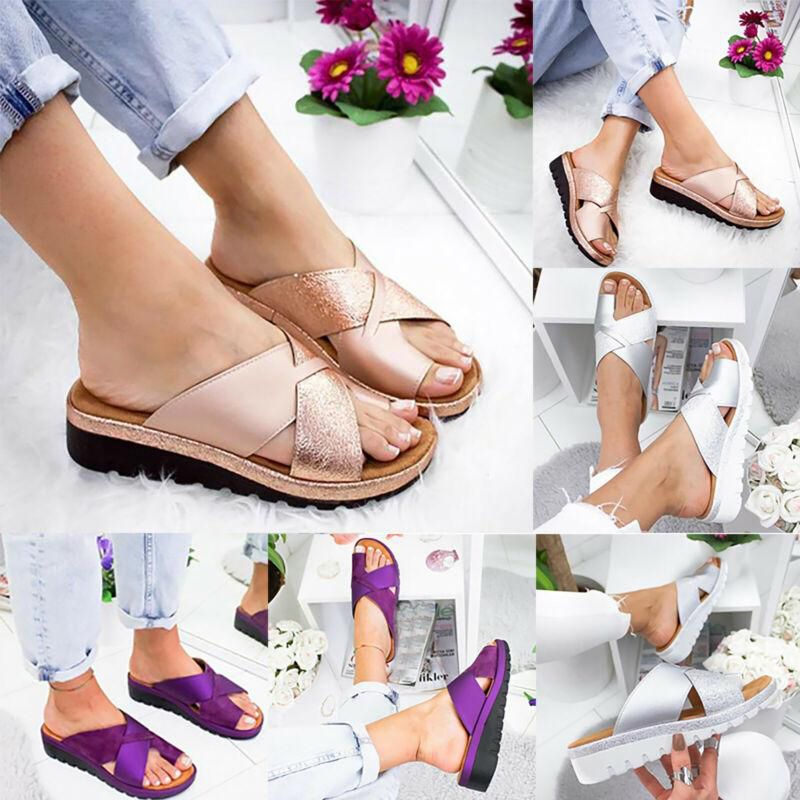 Fashion Ladies Platform Toe Ring Slippers Sandals Wedge Flip Flop Shoes Bunion Corrector