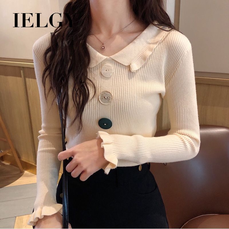 IELGY Women's Long Sleeve Sweater Korean Wear Long Sleeve Sweater Women Thin Thin Knit Bottoming Shirt Top