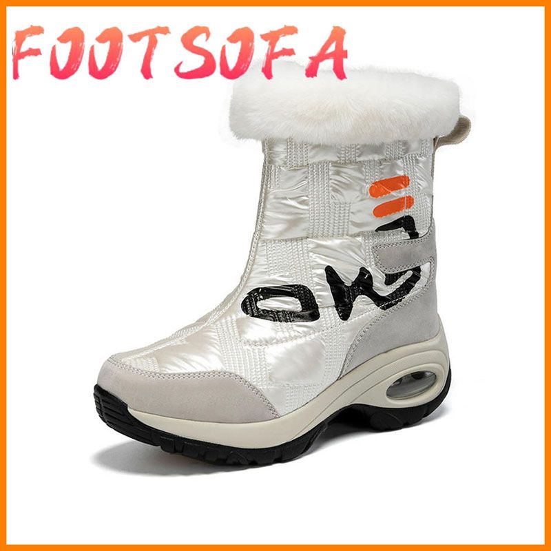 Ladies Plush Snow Boots  Warm Zip Women Winter Letter Waterproof Non-slip Casual Concise Outdoor Platform Shoes