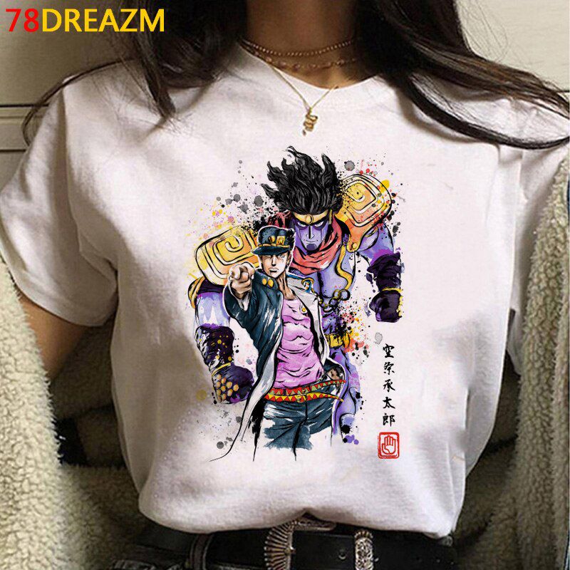 Japanese Anime Jojo Bizarre Adventure T Shirt Men Summer Tops Funny Cartoon T-shirt Streetwear Fashion Uni Graphic Tees Male