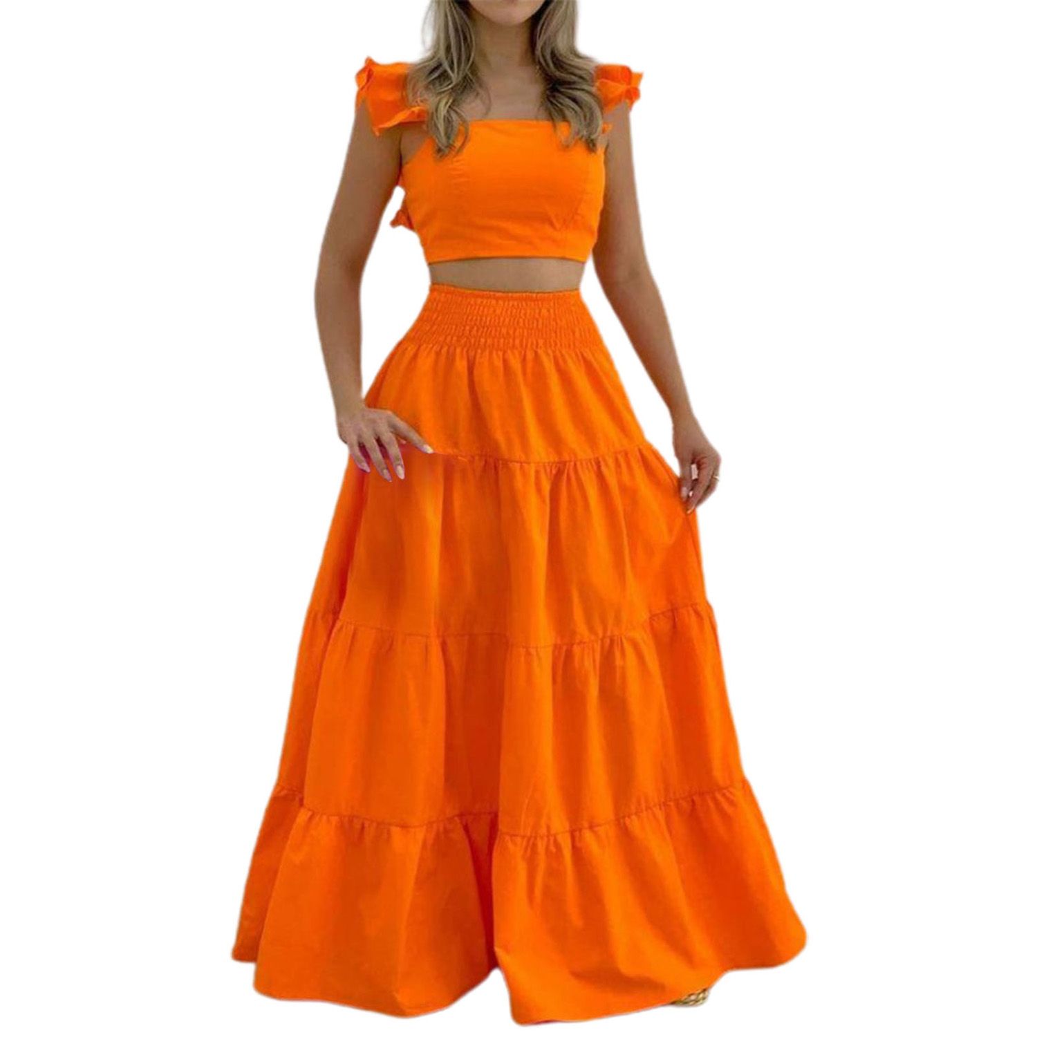 Summer Skirt Set Short Top Eye-catching Top Skirt Set