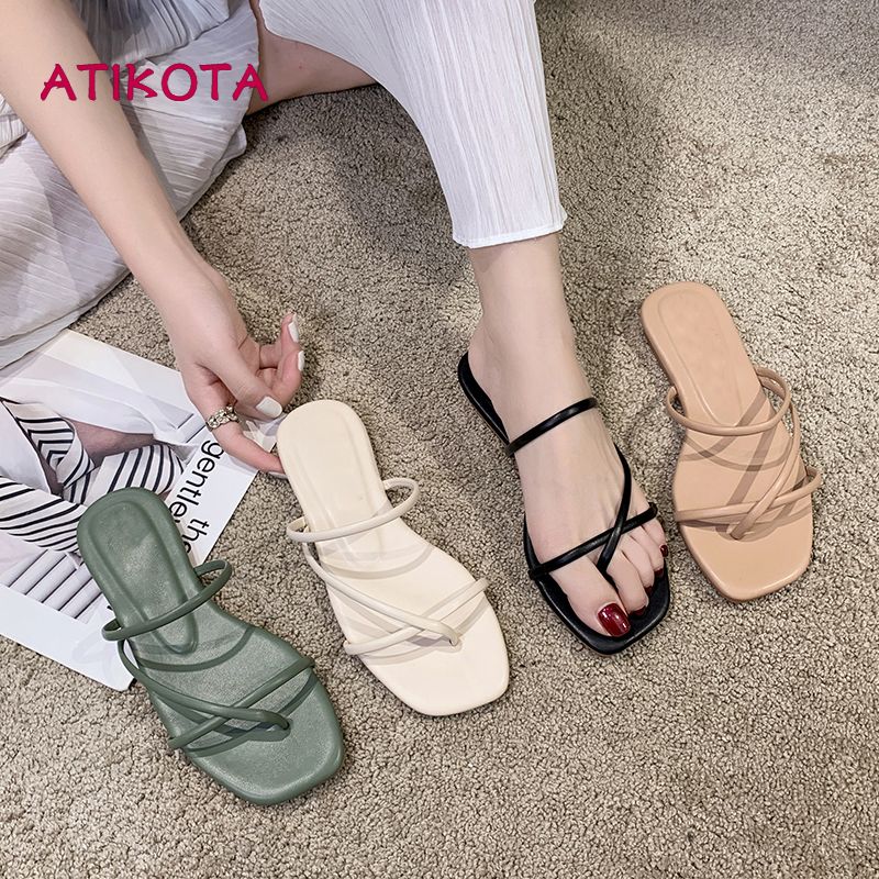 Women Fashion Casual Cross Sandal Flat Bottom Comfortable Non-slip Shoes Summer New Sandals Slippers