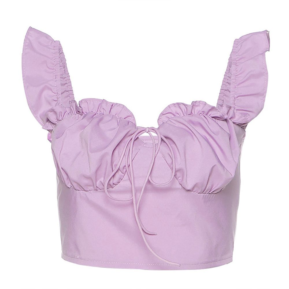 women's vest sleeveless solid color navel top Ruffle short top club wear summer slim casual Homewear