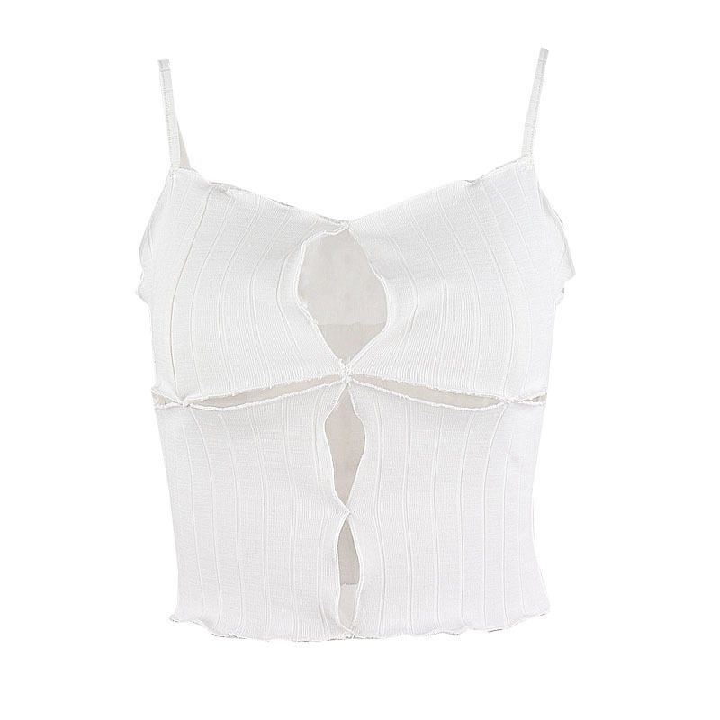 Female Camisole, Solid Color Spaghetti Strap Vest Hollow Out Crop Tops for Summer, White/Black, S/M/L