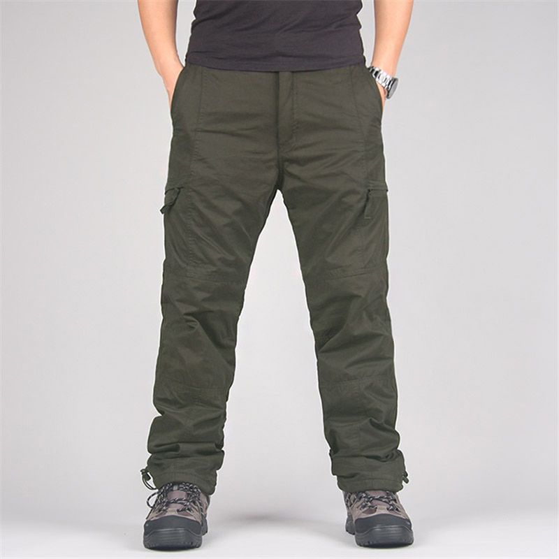Winter Double Layer Cargo Fleece Pants Men Overalls Casual Thick Warm Baggy Cotton Rip-Stop Trousers Military Tactical Pants Men