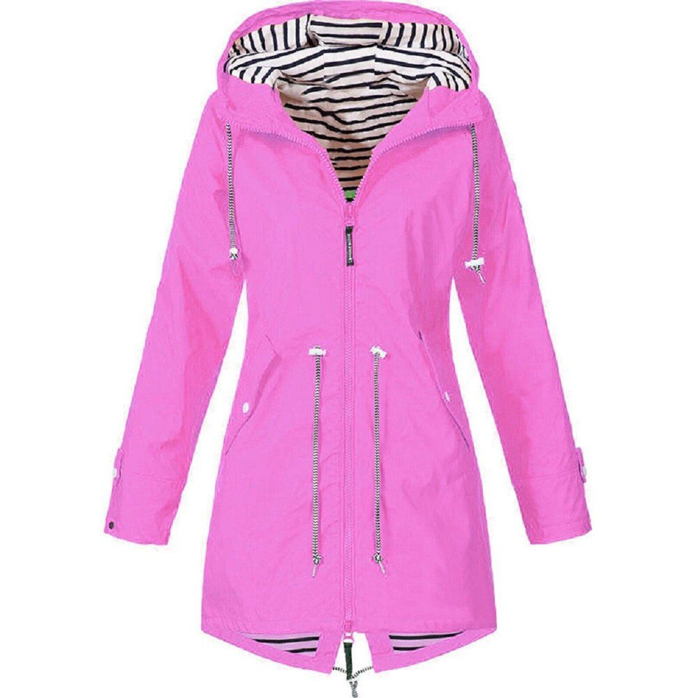 Women Waterproof Zipper Rain Jacket Solid Color Ladies Outdoor Windbreaker Mountaineering Lightweight Raincoats Plus Size S-
