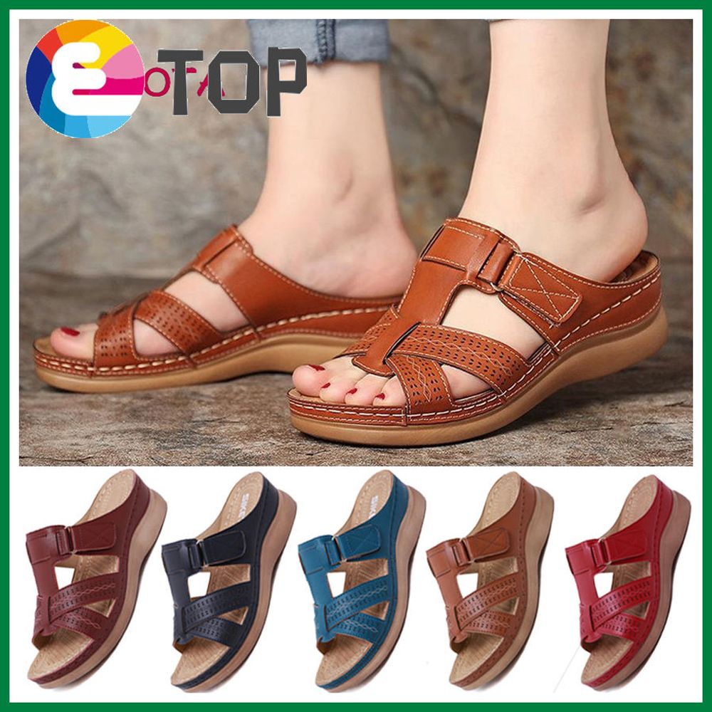 Women Wedge Sandals Large Size Retro Light Carved Hollow Sandal European American Style