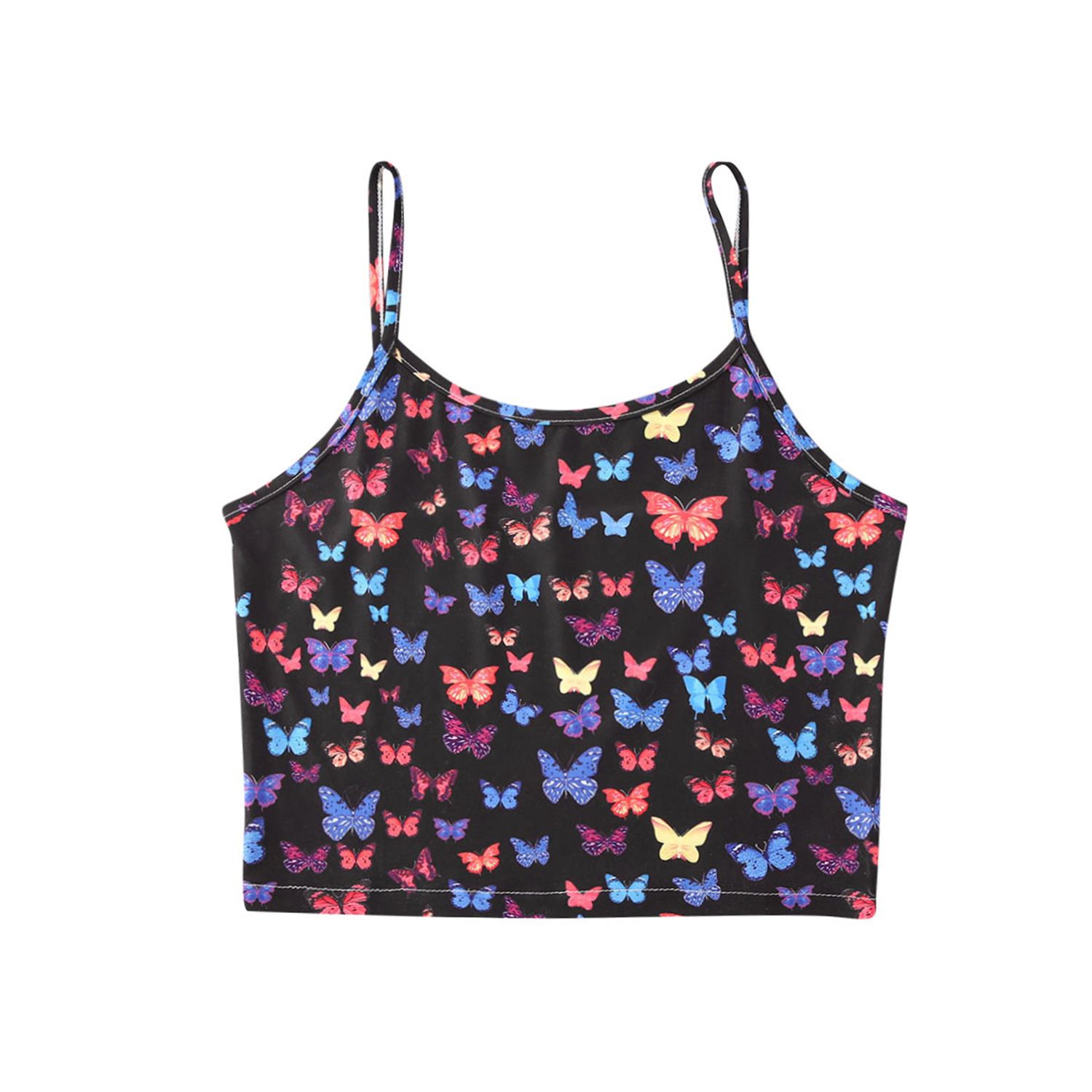 Women's Cute Spaghetti Strap Camisole, Colorful Butterfly Print Cropped Cami Top Streetwear