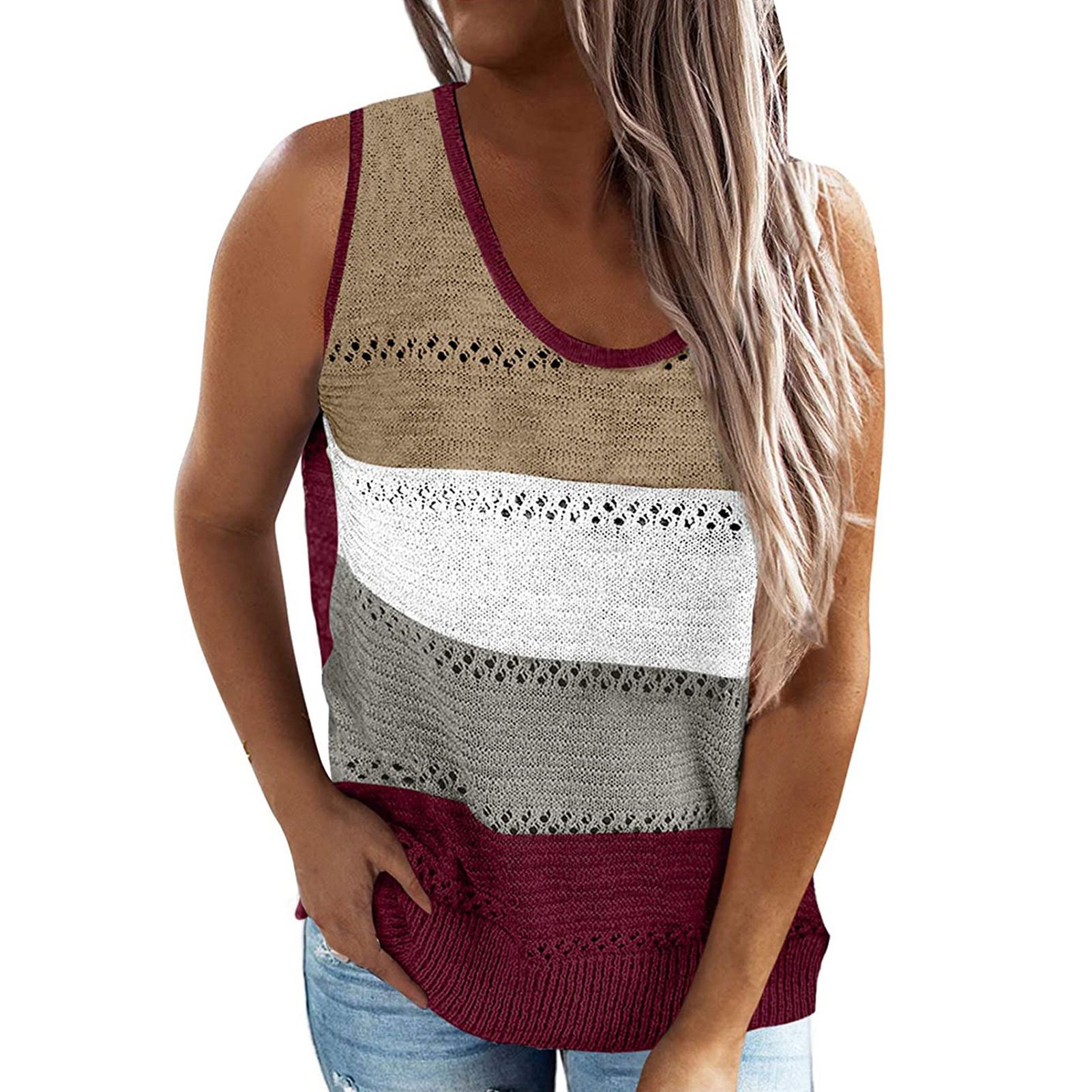 Knitted Vest Soft Contrast Color Vest Top
