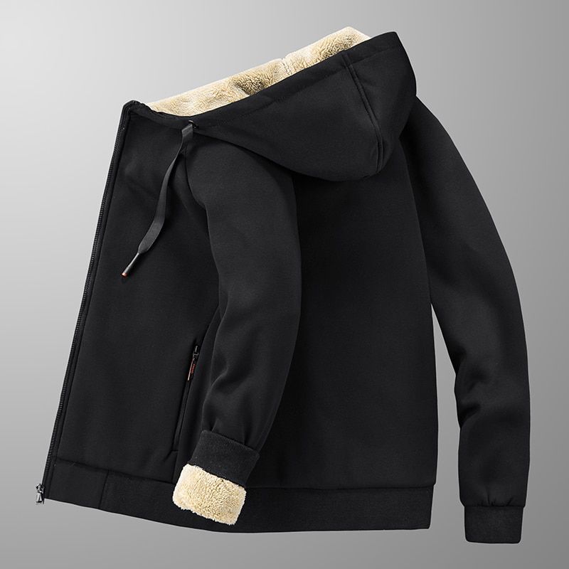 Men Winter Jacket Black Clothing Fashion Male Fleece Thick Coats Mens Warm Outwear Streetwear Windbreaker Hoodies