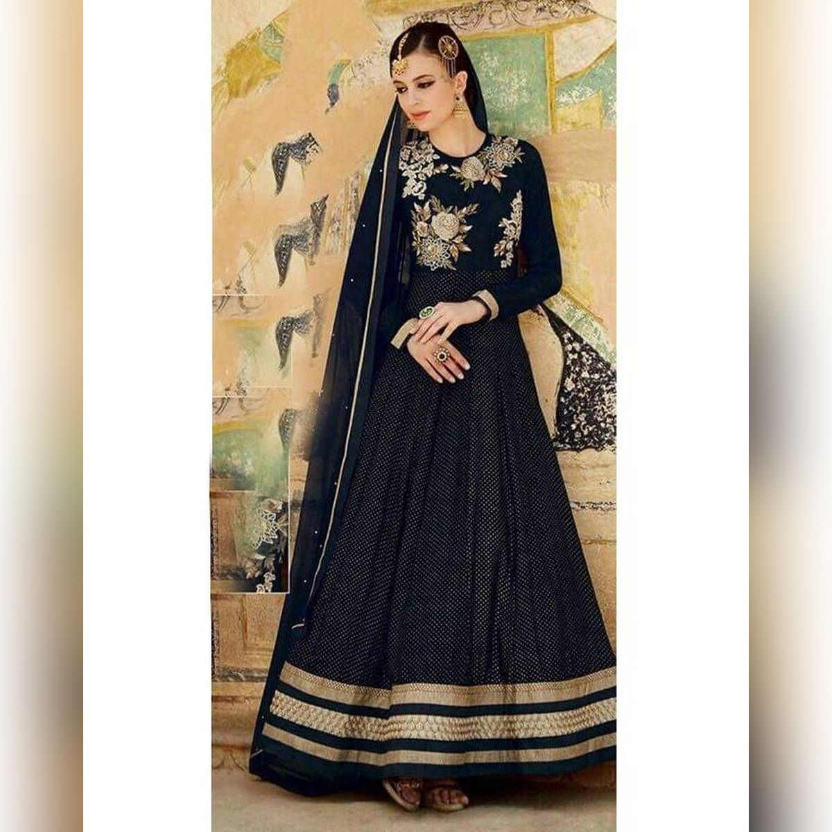 Black Georgette Semi Stitched Party Dress for Women