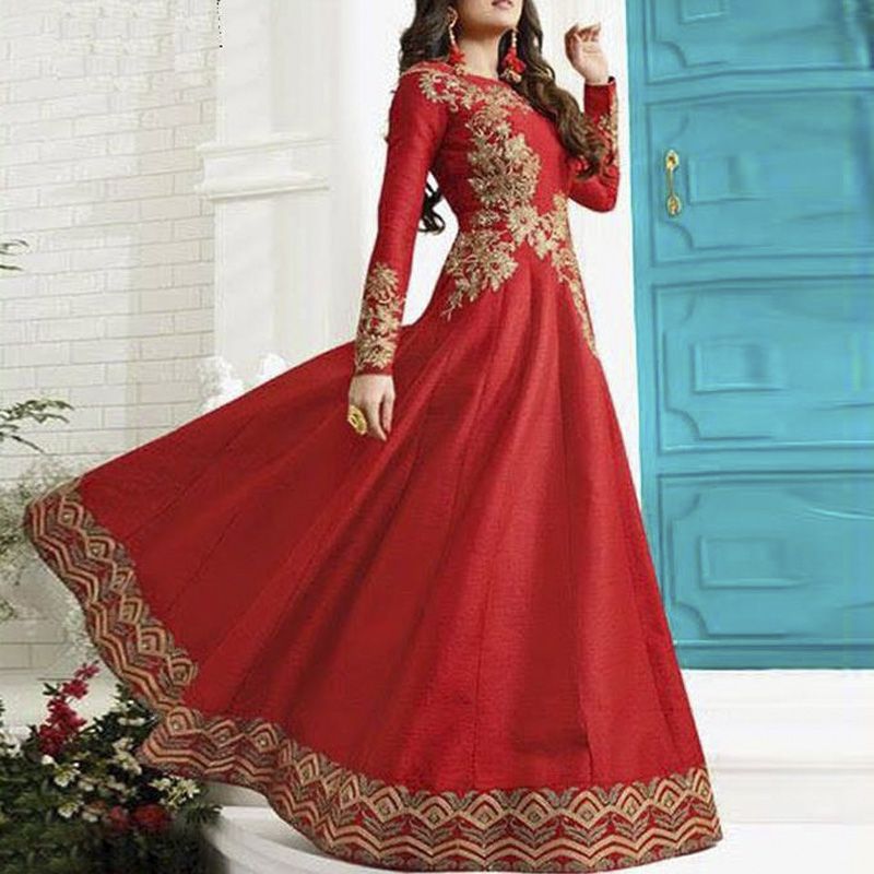 Red Semi-Stitched Georgette Gown for Women