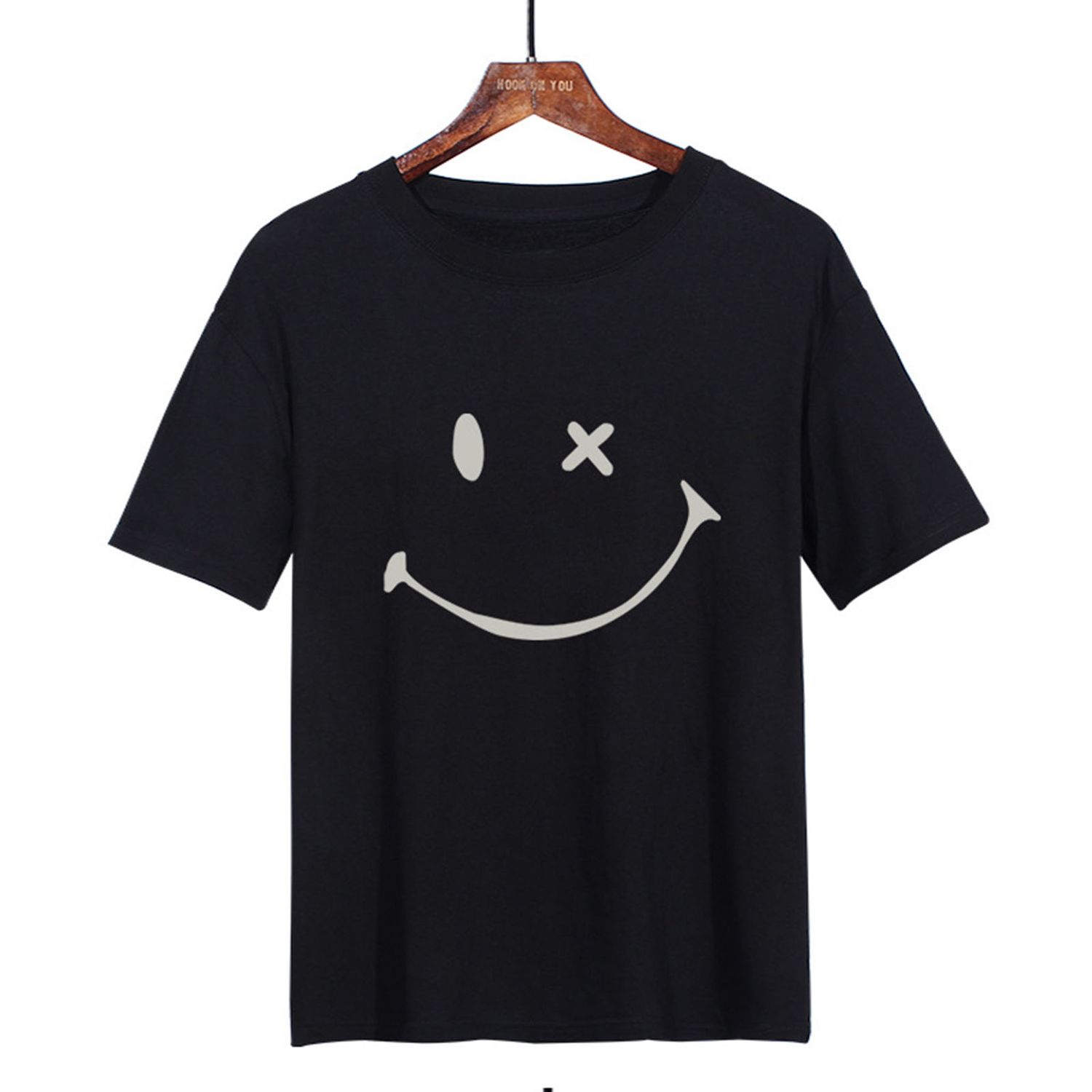 Men Shirts Smile Face Printed Quick Dry Cotton Blend O Neck Tops for Daily Life