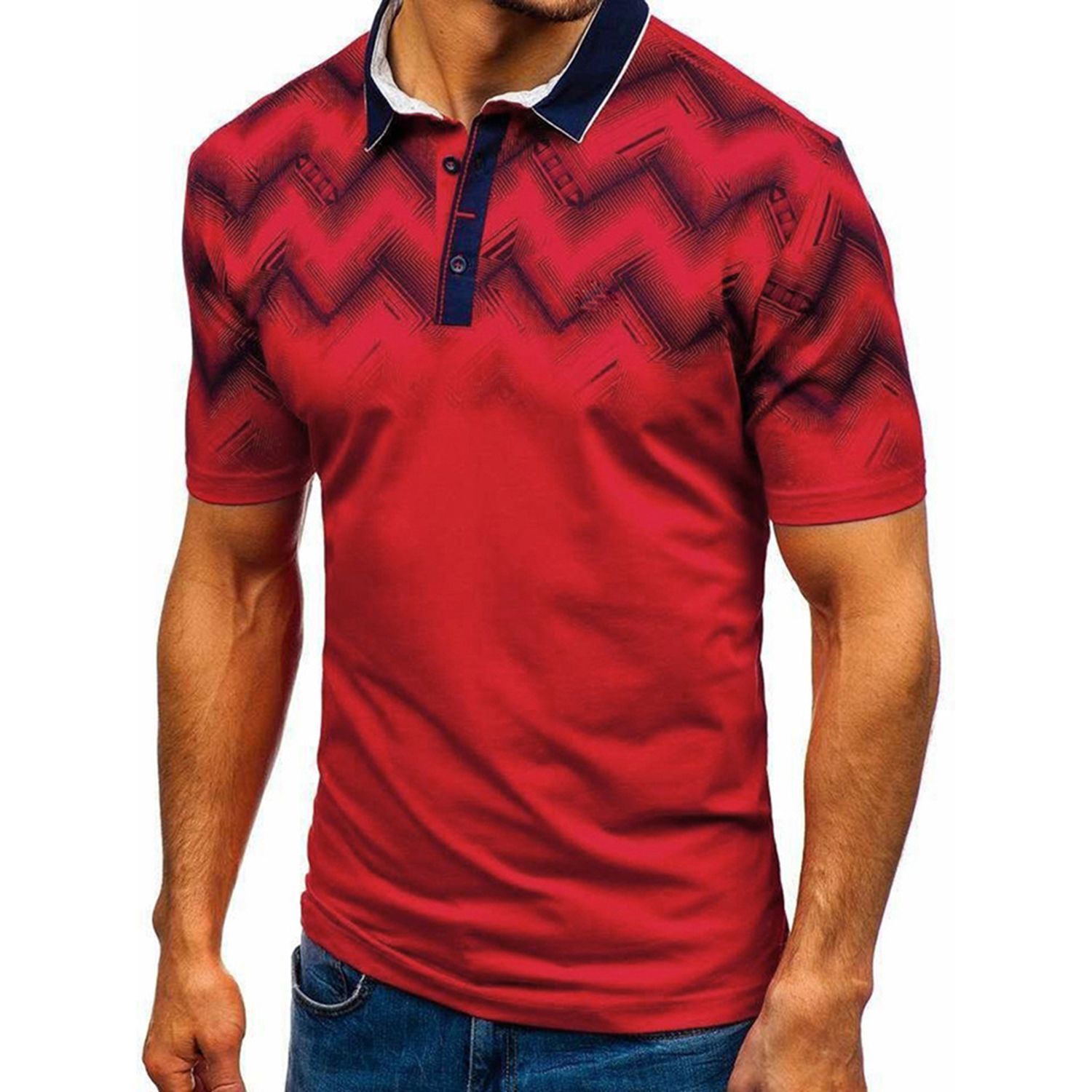 2021 Men's Gradient Color Short Sleeve T-Shirt Summer Fashion Casual T-Neck Tops Streetwear