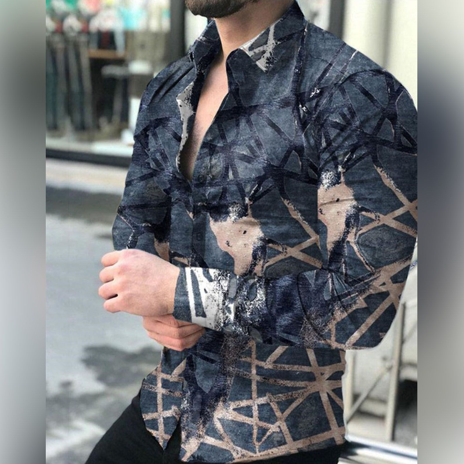 Trendy Shirt Wear Resistant Casual Geometry Print Cardigan Top