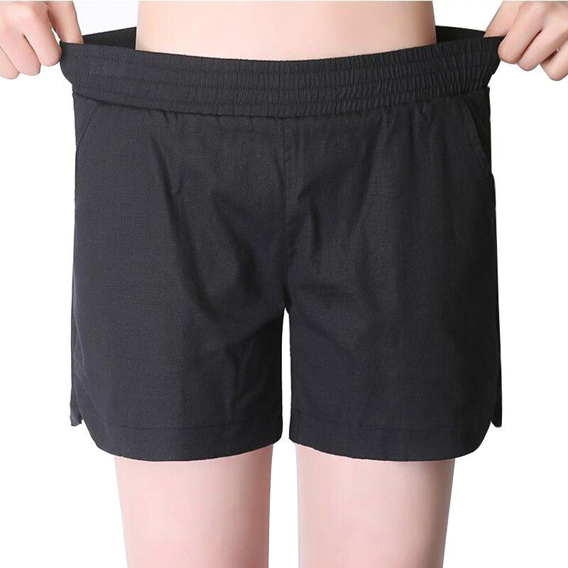 New Summer Women Cotton Linen Shorts Elastic High Waist Candy Color Wide Leg Shorts
