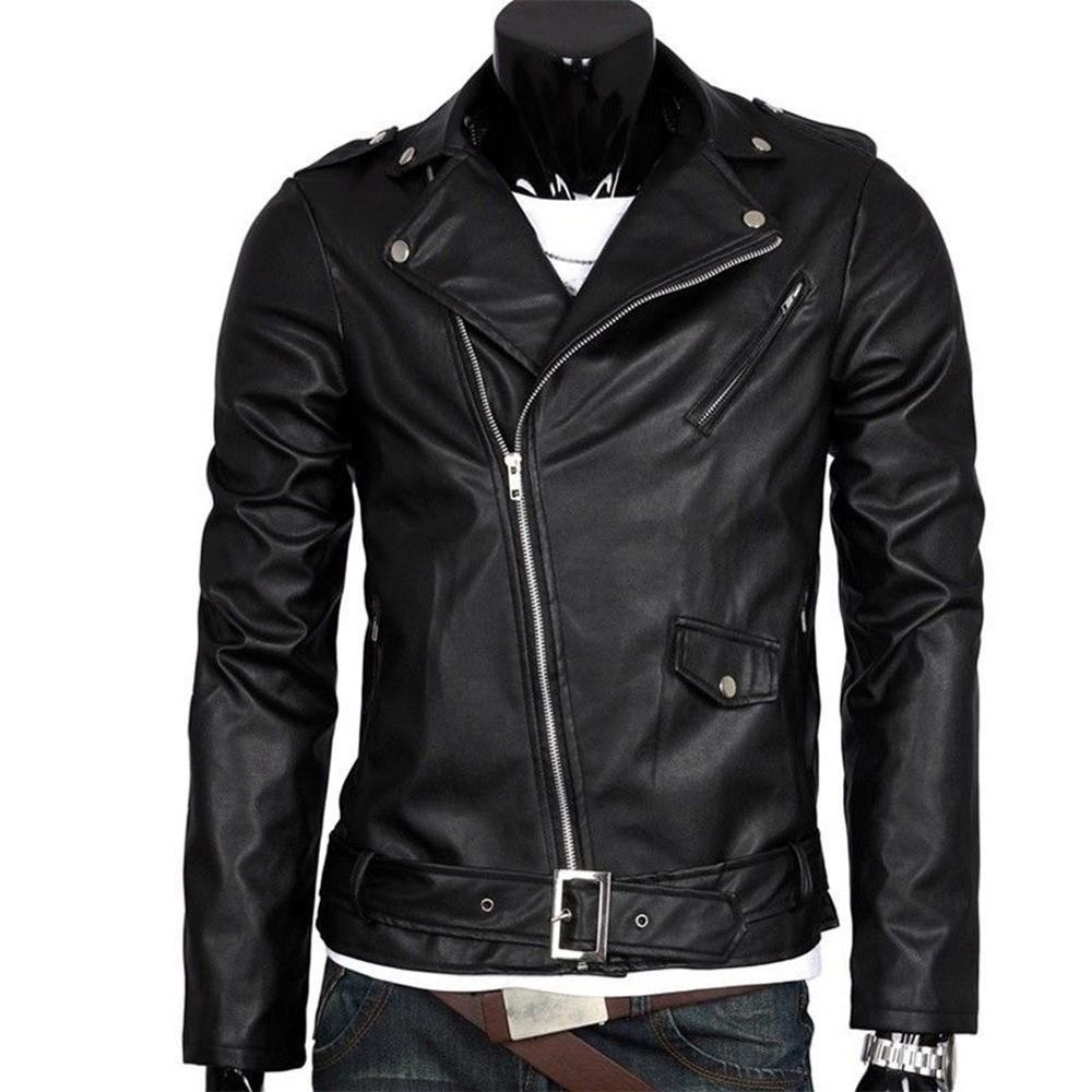 GC Men Leather Jacket Slim Fit Motorcycle Jacket Zipper Casual Coat Spring Autumn Winter