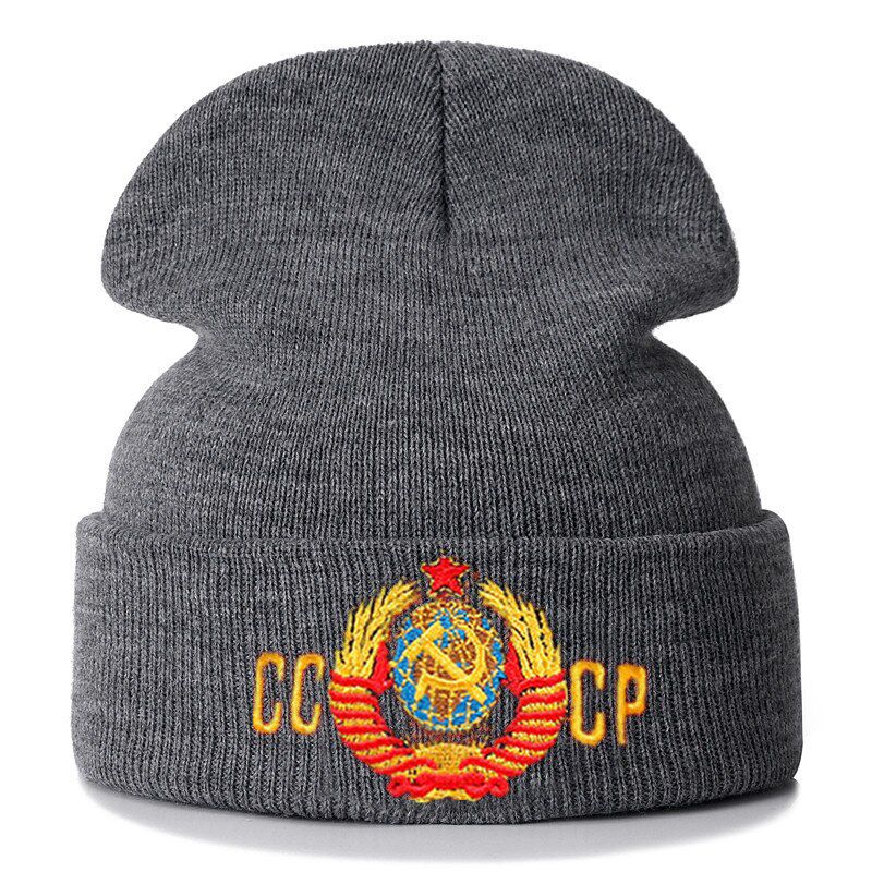 Unisex Soviet National Emblem Beanie Casual Hat For Men Women Warm Hat Solid Color CCCP Beanie Hat