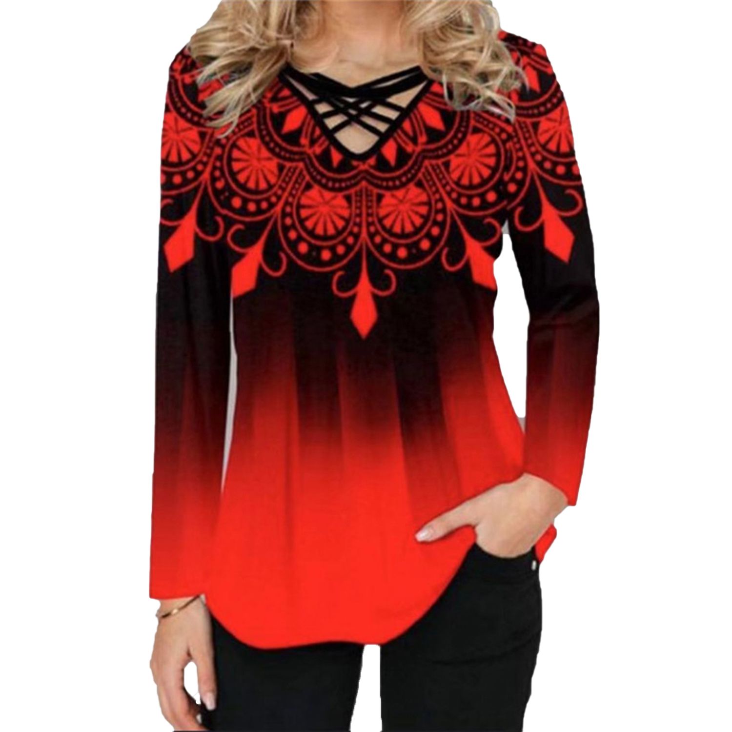 Women Blouses All Match Casual Cross V-Neck Ladies Tops