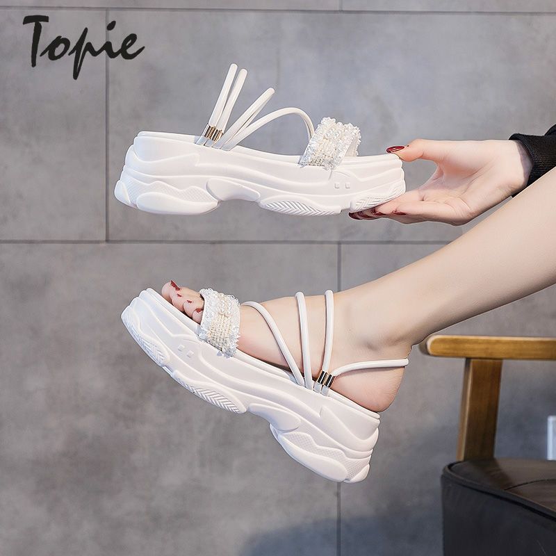 Women Wedge sandals New Korean Style Lady pearl Fashion Roman shoes High Heel Sandal Wild Outdoor Womens Slippers D2806